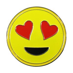 Heart Eyes Happy Face Enamel Pin- Classic Emoticon Smiling Love Icon Apparel NWT